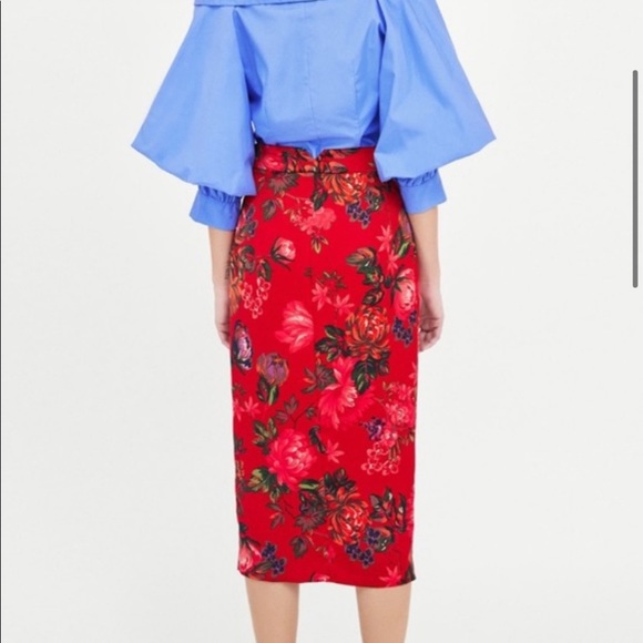 Zara Skirts Zara Floral Print Midi Pencil Skirt With A Slit Poshmark